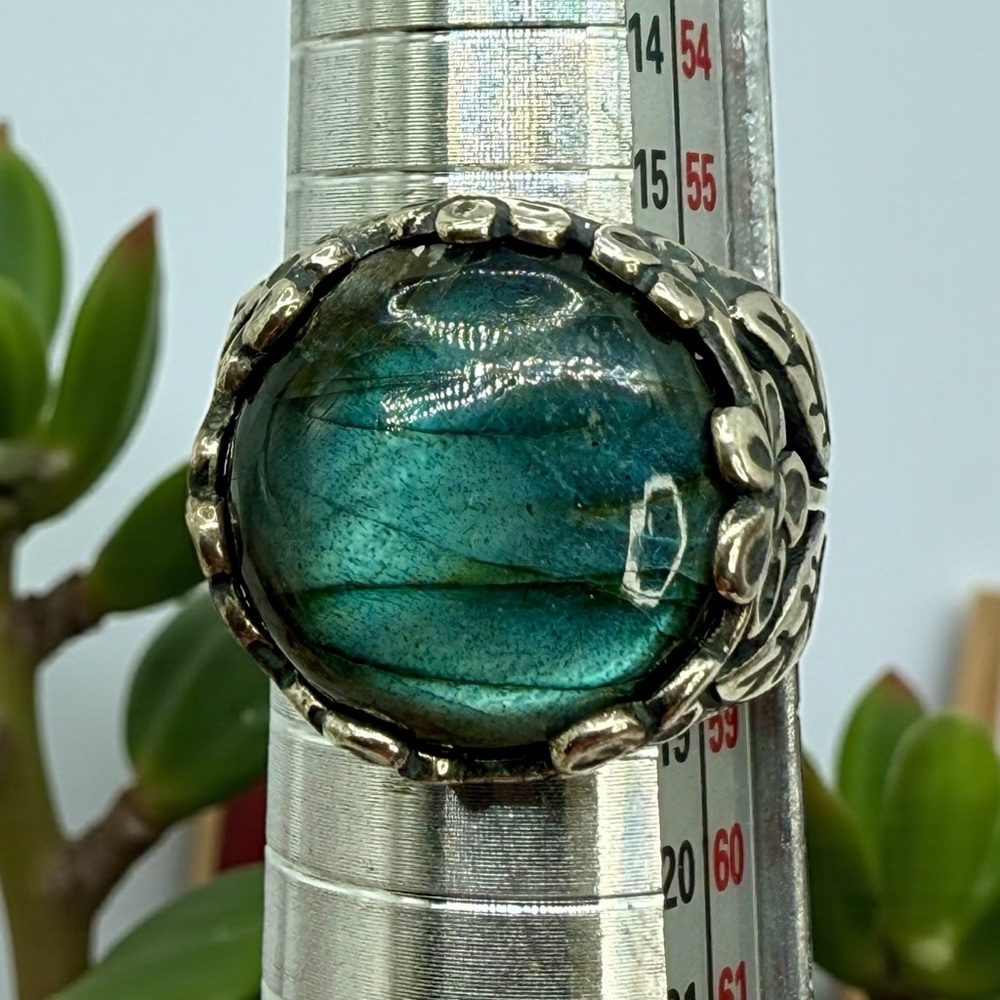 Sterling Silver Israel PZ Labradorite Floral Statement Ring – Size 8 - Picture 14 of 17